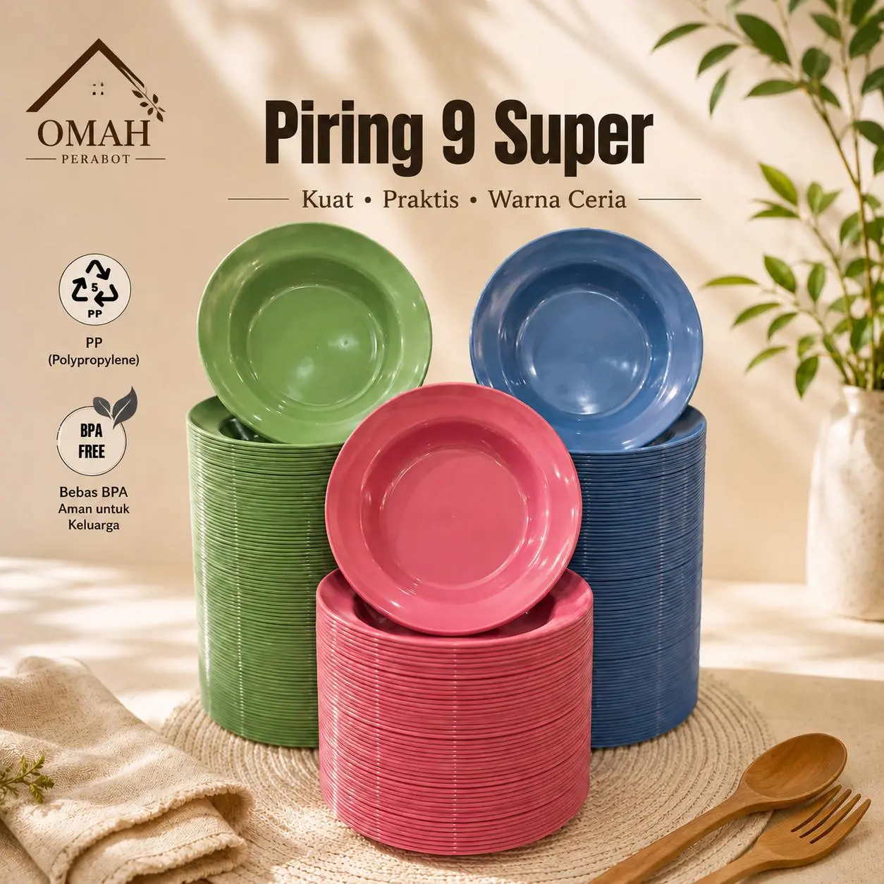 (PAKET HEMAT 3 LUSIN) PIRING 9 SUPER - PIRING MAKAN PLASTIK TEBAL ANTI PECAH - PIRING SAJI SERBAGUNA