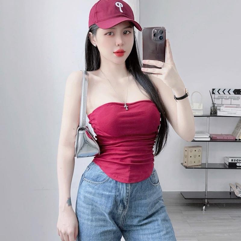 Áo ống kiểu cúp ngực  có mút  nữ đẹp ôm body hở lưng cực sexy mẫu mới thời trang Women Thun Cotton Đen Ong Top Croptop tank top & áo quây Xốp Kem