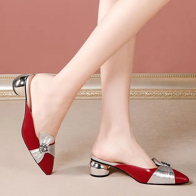 HMSHOES Sandal selop bapau hak tahu bulat kondangan kekinian 5cm sendal