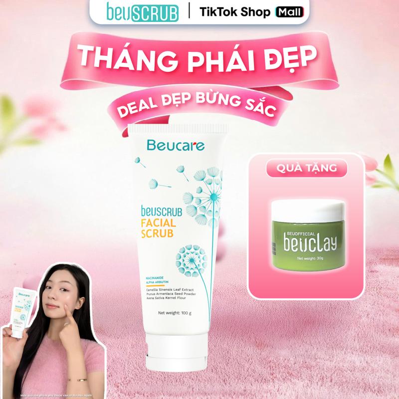 [MUA 1 TẶNG 1]_TDCL804 Tặng Mặt Nạ Đất Sét Dạng Hũ 30g Khi Mua BEUSCRUB Tẩy Tế Bào Chết Cho Da Mặt Nam Nữ 100g, Skincare Làm Đẹp Da, Hỗ Trợ Làm Sạch Da, Dưỡng Ẩm Dịu Nhẹ, Giúp Da Mịn Màng, Tươi Sáng Women tẩy tế bào chết da mặt