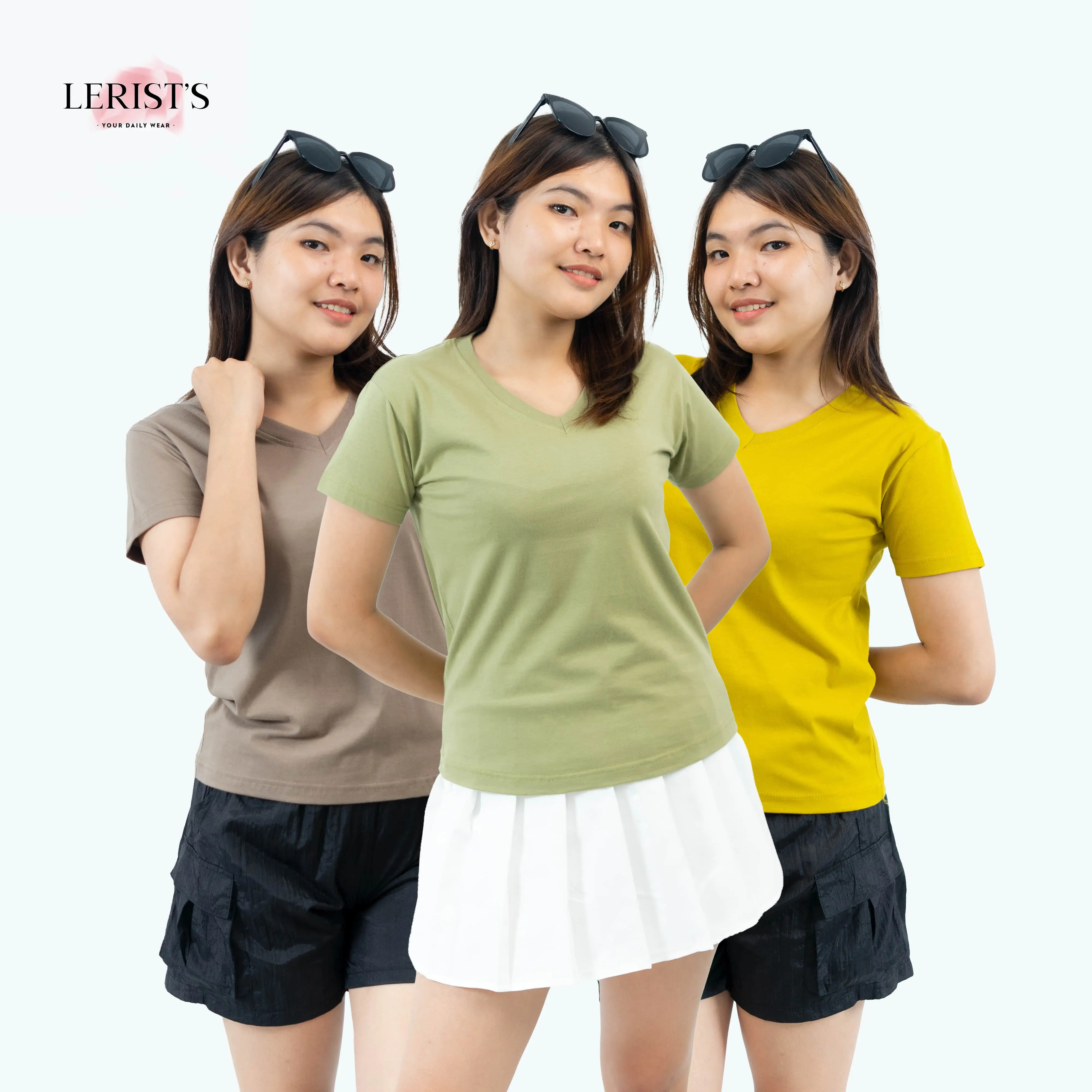 ETALASE 2 NEW COLOR - Kaos Wanita V-Neck Tee Lerist Atasan T-Shirt Polos Katun Combed Cotton Combed Oversize Santai baju basic Pendek
