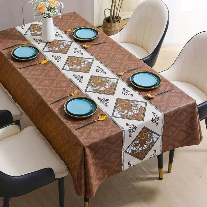 Taplak Meja Persegi Panjang Model Terbaru - Tahan Air, Anti Noda Minyak, Tanpa Perlu Dicuci, dengan Kesan Mewah dan Elegan, Cocok untuk Meja Makan dan Meja Kopi.