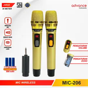 【COD】NEW! Advance MIC-206 Double Mic Wireless Recharger Bisa digunakan untuk Souncard & Speaker Garansi 1 Tahun Gold Microphone