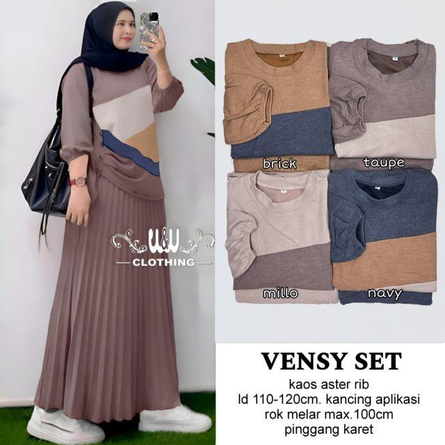 Product Introduction of Pakaian setelan wanita bahan knit aster import LD 110-120 cm lengan panjang celana kulot plisket nyaman dipakai bestseller Sandra set Adra set by Vensy marsella 1