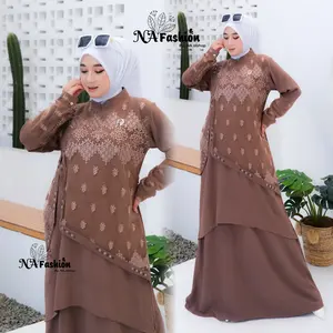 Na Fashion- NAMIRA Dress Gamis Malaysia Kombinasi Brukat Bahan Crinkle Premium mix brokat sapto minimalis cantik mewah elegant