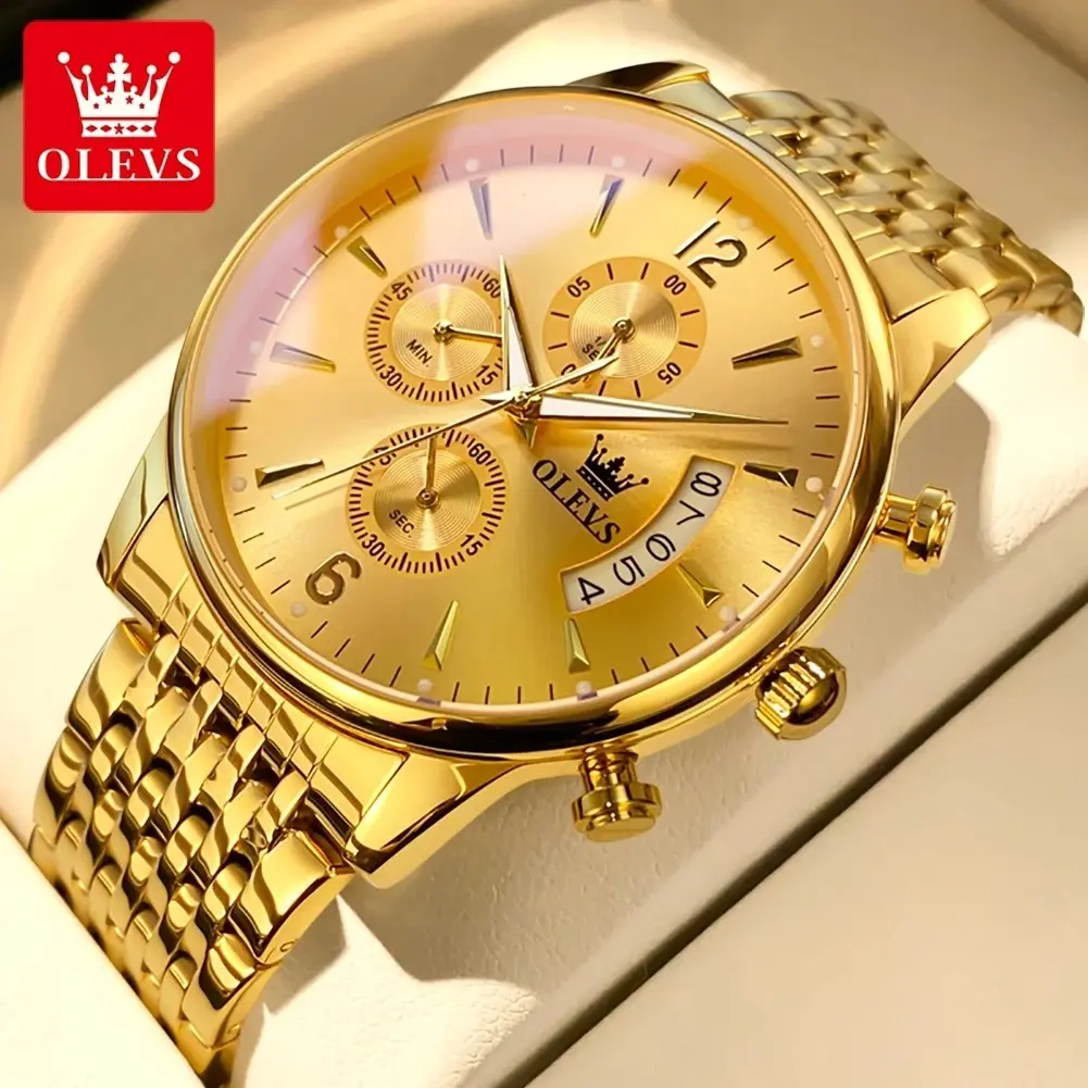 OLEVS Jam Tangan Pria Original Terbaru Anti Air Rantai Keren Mewah Luxury Stainless Steel Watch Men