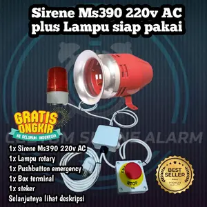 Sirene Alarm Emergency Multyfungsi 220V AC Ms390 Plus Lampu Siap Pakai dengan Pushbutton Emergency dan Box Terminal