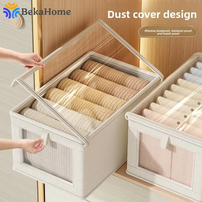 Foladable Clothes Storage Box with Cover Closet Storage Box for Underwear Socks Moisture and Dustproofwardrobe Organizer