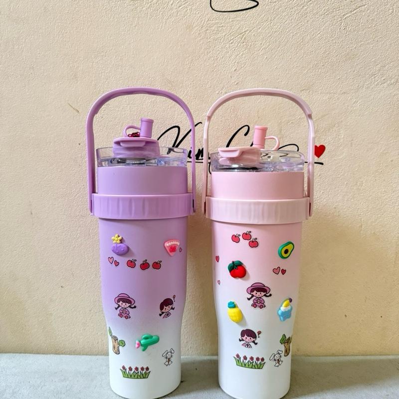  Ly Giữ Nhiệt dung tích 1200ml có quai xách tiện lợi giữ nhiệt 8-12h chất liệu inox 304 kèm 4 món phụ kiện: sticker 2D,3D cọ rửa ống hút cọ bình túi nhựa trong suốt 