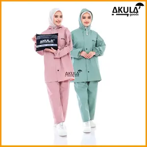 Jas Hujan Akula Mantel Warna Pastel Mantol Setelan Baju Celana Dewasa PVC Kekinian