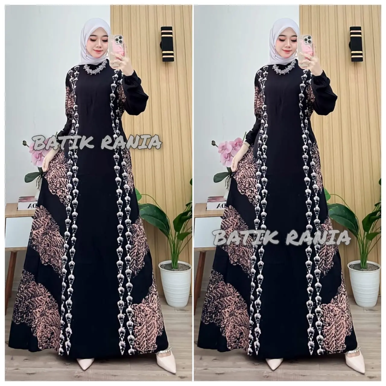 Gamis rayon karetan motif luar biasa size L XL Resleting