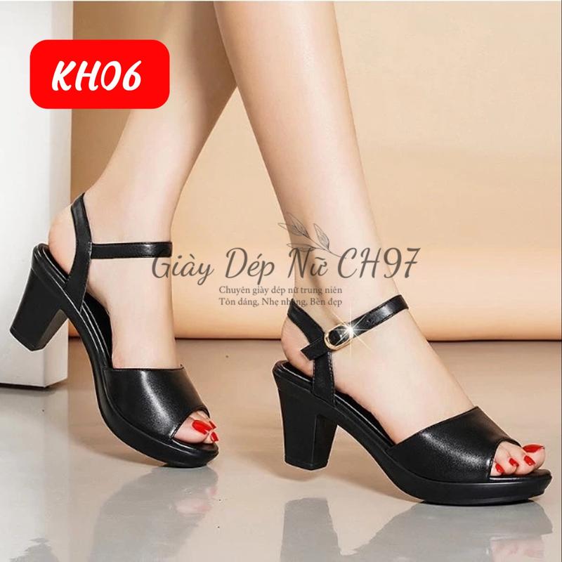 Dép nữ cao gót Trung Niên mẫu xăng đan quai 1 bản to trẻ trung 5 phân, 7 phân mã KH06 DéP Sandal GiàY Jean