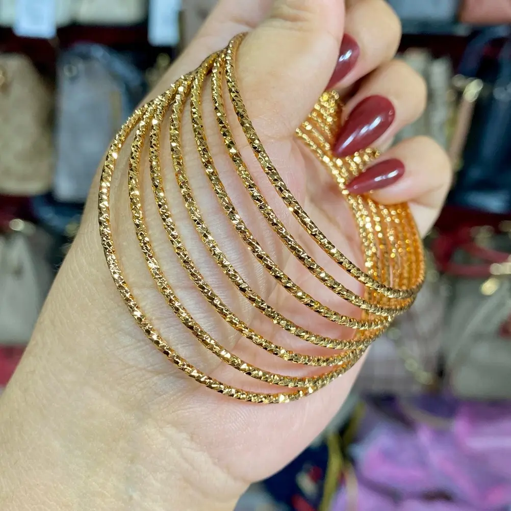 Benika Accesories - Gelang Tangan Keroncong Xp Set 7 Xuping Jewelry Motif Ukir Kaca - Bahan Tembaga Logam Stainless Aman Digunakan Harian - Rekomendasi Keroncong Daily Harian Pakai Perhiasan Permata Bracelets Kulit