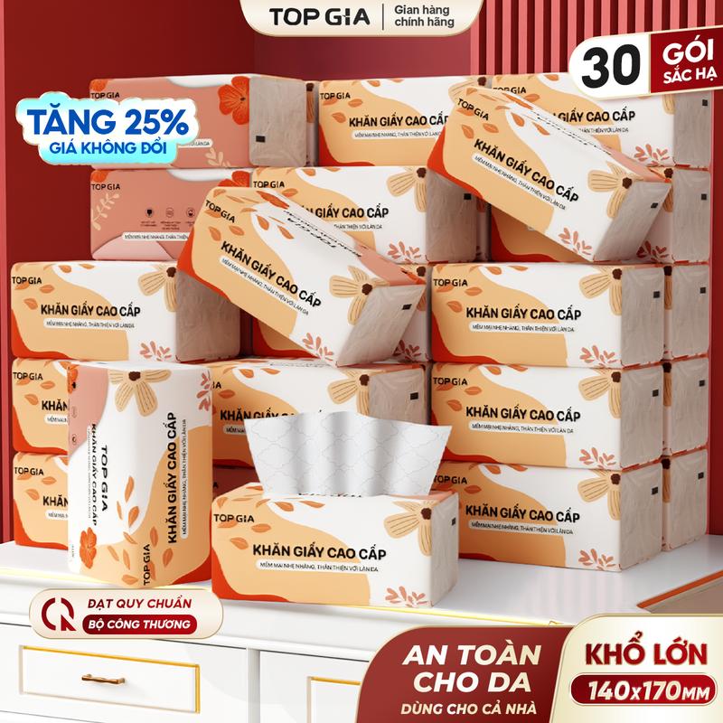 [DEAL ĐỘC QUYỀN] THÙNG 30 Gói Khăn Giấy Sắc Hạ 140x170mm Bản To khăn giấy cao cấp, giấy ăn TOP GIA 4 lớp dập vân 4D bền chắc mềm mịn, khăn giấy vệ sinh ĐẠT QUY CHUẨN CỦA BỘ CÔNG THƯƠNG VTG83