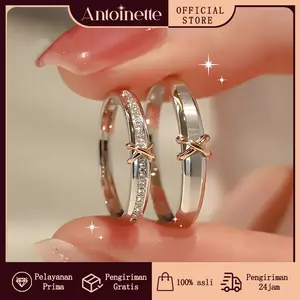 Antoinette Jewelry Cincin Couple Pasangan Cincin Nikah S999 - Perak Murni Ukuran Bisa Diatur, Hadiah Valentine untuk Calon Istri