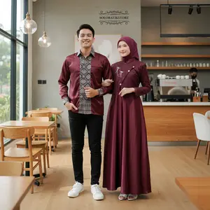 SOLOBATIKSTORE - Baju KOKO Couple Lebaran 2026 Idul Fitri Gamis Sahara Terbaru Maxi Dress Brokat Elegan I Kombinasi Payet Gamis Couple Sarimbit Pasangan Keluarga Wanita Remaja Pesta Kondangan Polos Mewah