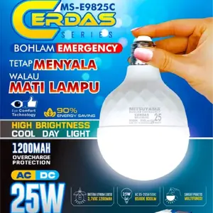 Mitsuyama Lampu Emergency Bohlam Cerdas MS-E9825C Tetap Menyala Walau Listrik Mati 25 watt dan 35 watt High Brightness Cool Day Light