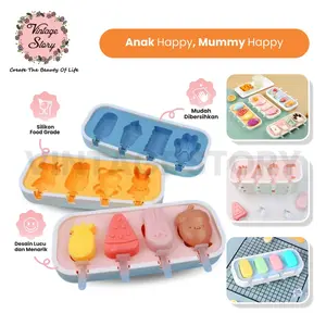 Cetakan Ice Cream Silikon Food Grade Bentuk Hewan Buah Lucu