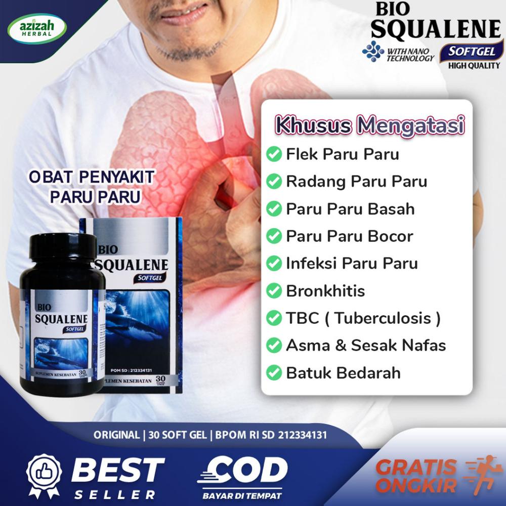 Obat Flek Paru Paru Basah Bronkhitis Tubercolosis TBC Batuk Berdarah Berdahak Bronitis Sesak Nafas Infeksi Saluran Pernafasan Anak dan Dewasa Herbal Bio Squalene Softgel