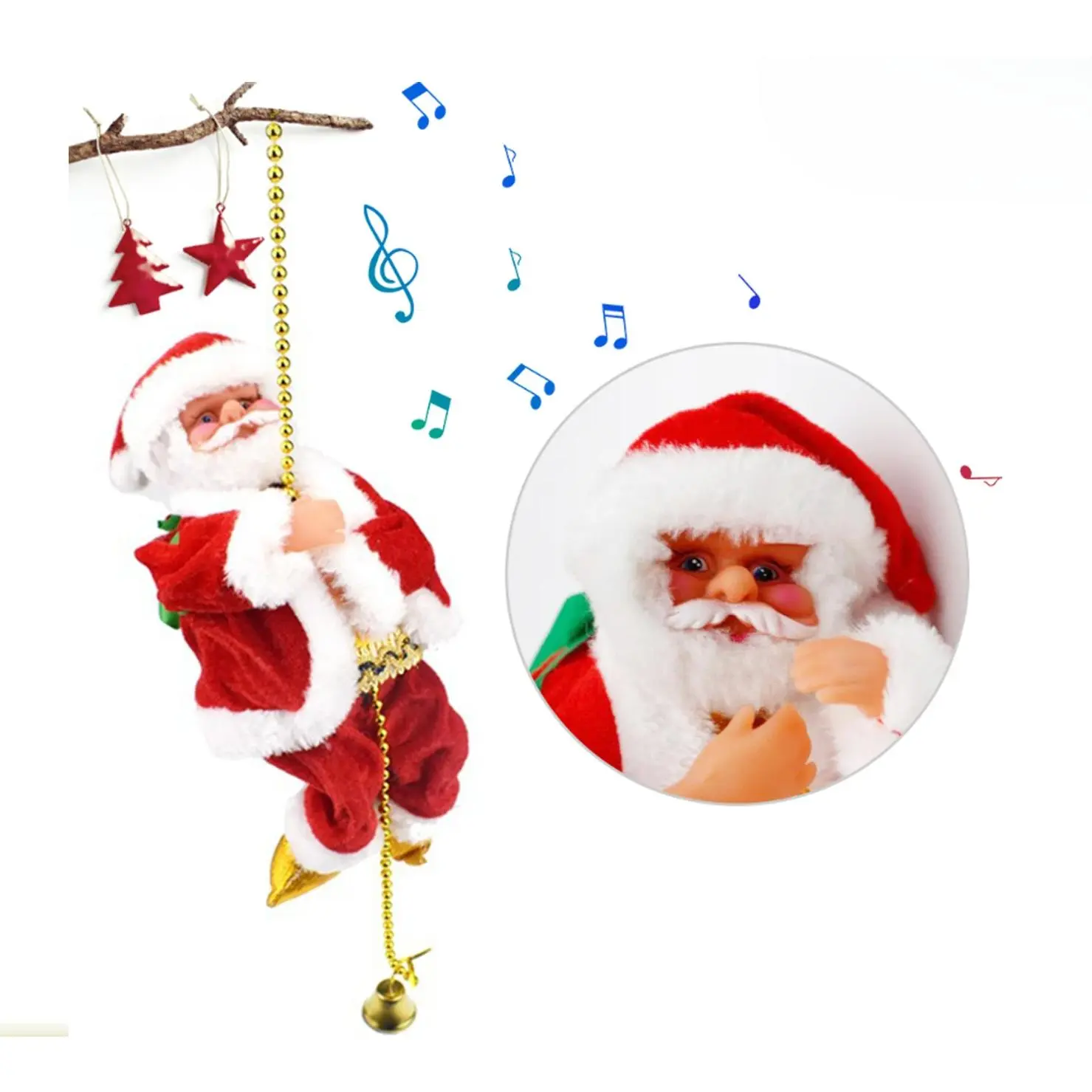 Santa Claus Climbing Beads Battery Operated Electric Climb Up and Down Climbing Santa with Light Music Christmas Decor Ornaments