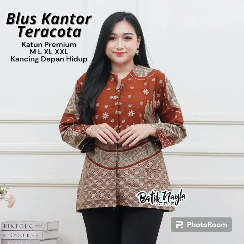 Blus Batik Wanita Atasan Batik Wanita Kantor Kawung Manggar Abu Cumi Sakura 4