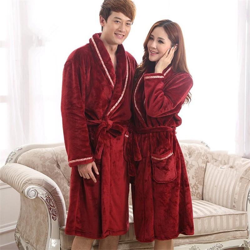 [Jennifer]Lovers Winter Flannel Bathrobe for Men Women Bath Robe Sexy Bridesmaid Robes 3