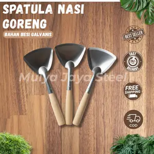 PREMIUM!!! Spatula Nasi Goreng Gagang Kayu – Bahan Besi Galvanis Tahan Lama