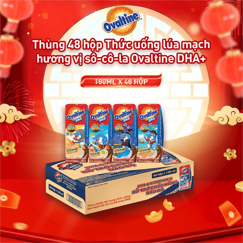 Date tháng 2 Thùng 48 hộp thức uống lúa mạch hương vị sô-cô-la Ovaltine DHA+ PRO Hộp Giấy 180mlx4 công thức mới