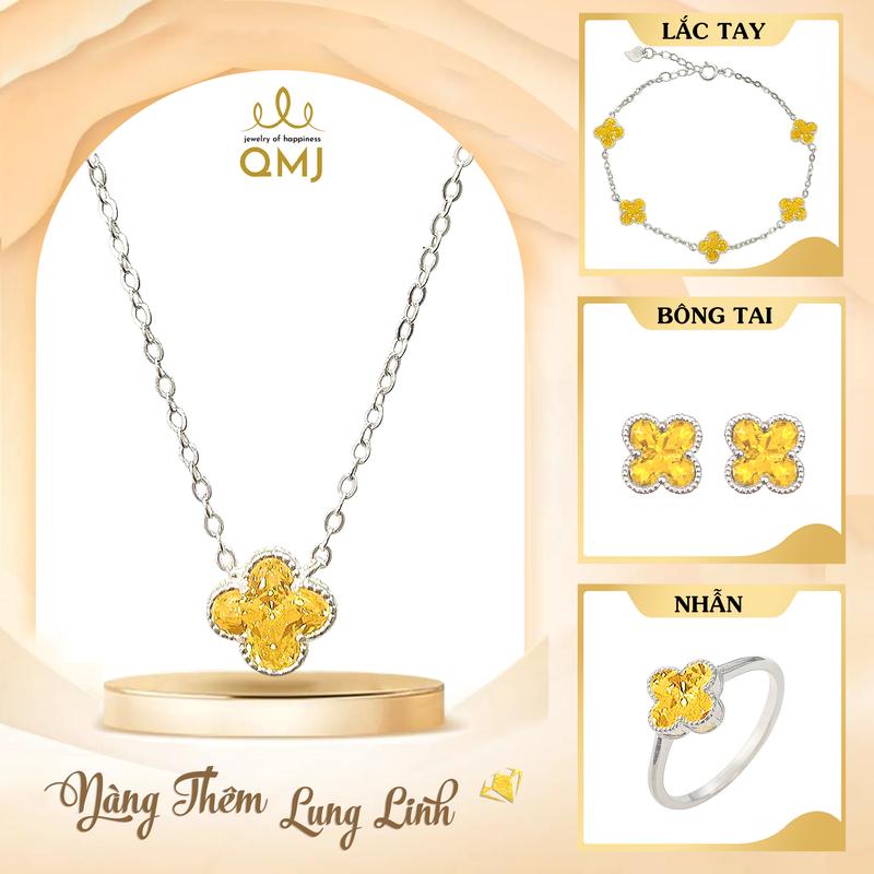  QMJ STORE - SET COMBO 4 MÓN CỎ LẤP LÁNH HẠNH PHÚC ĐÁ SZ 8MM dây bạc 925 may mắn lắc tay bạc nữ 