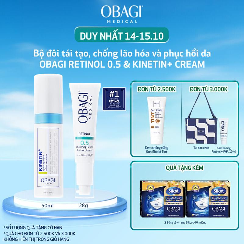 [OBAGI DAY] Bộ đôi Kem Dưỡng Da OBAGI 360 Retinol 0.5 28g & Kem Dưỡng Làm Dịu Da OBAGI Clinical Kinetin+ Hydrating 50ml Skincare Nữ Women