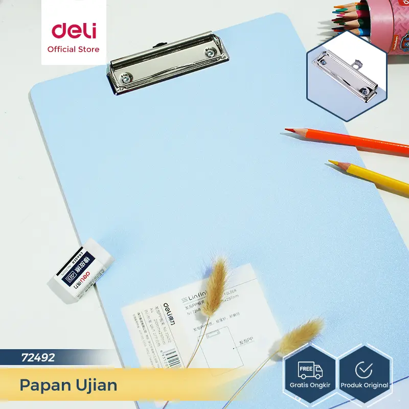 Deli Clipboard / Papan Jalan / Papan Ujian A4 3 Warna Pastel PP Foam 72492 Stationery