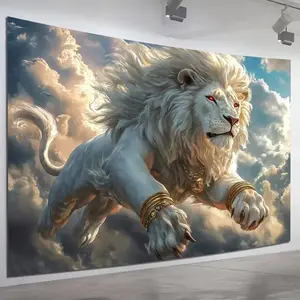 Tapestry Seni Singa Putih, Bahan Poliester, Hiasan Dinding, Cocok untuk Ruang Tamu dan Dekorasi Pesta, Pilihan Hadiah Unik, Dekorasi Dinding Pesta, Barang Dekorasi Mewah, Dekorasi Dinding Singa