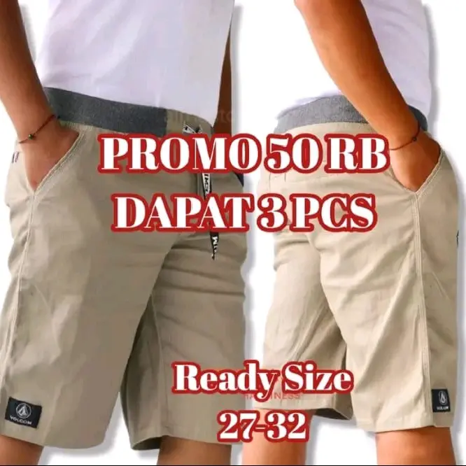 ( 50RB DAPAT 3 PCS ) Celana Chino Pendek Pria Dewasa Jumbo Standar Distro Pinggang Karet L XL XXL