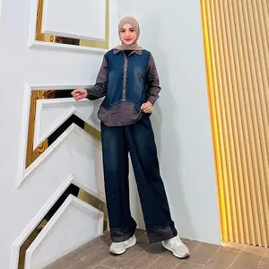 Meiko One Set Celana Jeans Salur Fashion Muslim Wanita Kekinian
