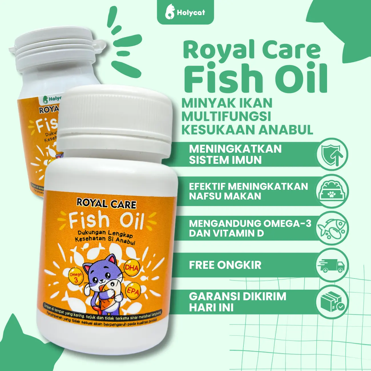 Holycatlabs ROYAL CARE FISH OIL Minyak Ikan Premium Vitamin kucing dan Anjing