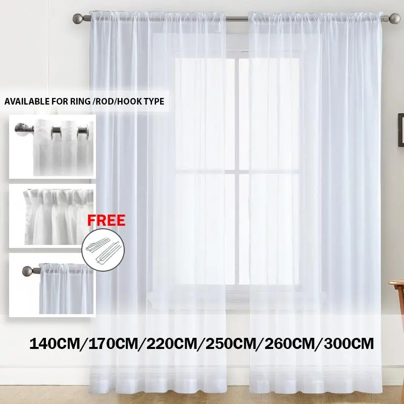 Ecomliving Ring/Rod/Hook Type Plain Tulle Sheer Soft Curtain Home Decor Translucent Window Treatments Satin Drape