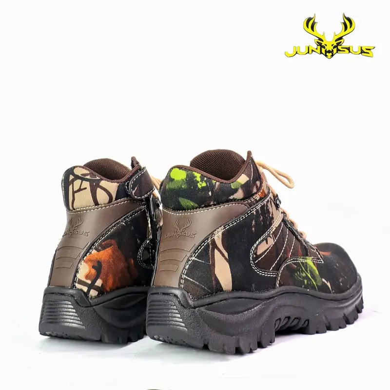 JUNSUS Sepatu Safety Pria Boots Camo Ujung Besi Untuk Ridding Hunting Kegiatan Outdoor Sol Rubber Anti Slip Tinggi 6inch 4