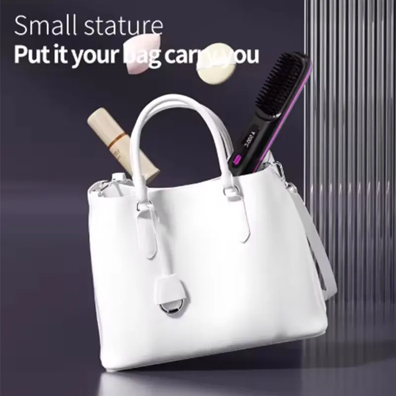Electric LCD Usb Ceramic Heating Straight Hair Comb Wireless Portable Negative Ion Styling Tool Rechargeable Straightening Brush 4