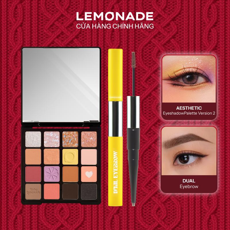 Combo 01 Bảng Phấn Mắt Aesthetic Eyeshadow Palette Version 2 20.8g và 01 Chì Kẻ Mày 2 Đầu Lemonade Dual Eyebrow 2.75g
