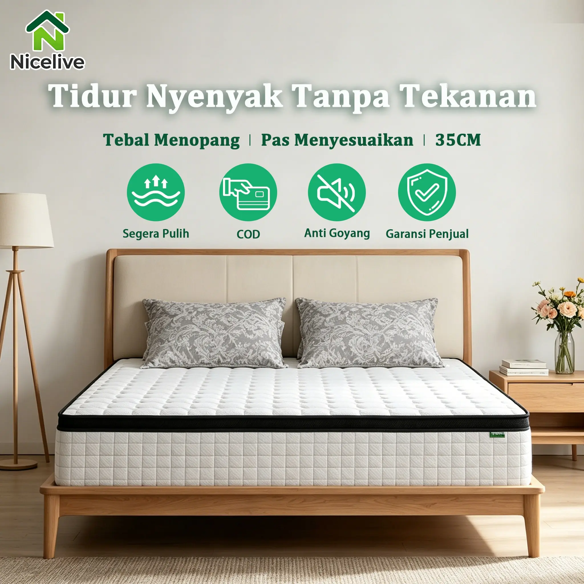 NiceLive COD Kasur Pocket Spring Tebal 35cm Kasur Busa Pegas Anti ...