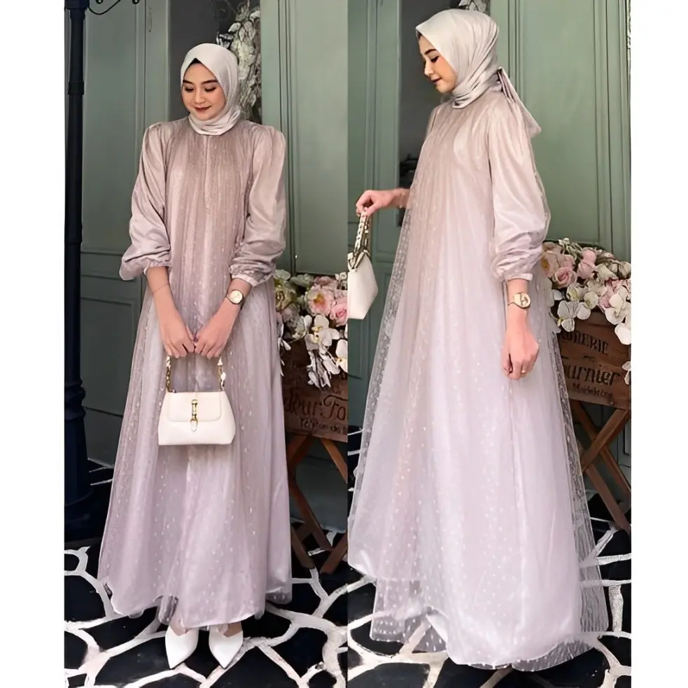 Aziee Dress Silk Tulle Dot Size M L XL XXL Gamis Kondangan Bridesmaid Lamaran Pesta Elegant Gaun Pesta Mewah Busui Friendly Free Belt Busana Muslim Wanita Luxury