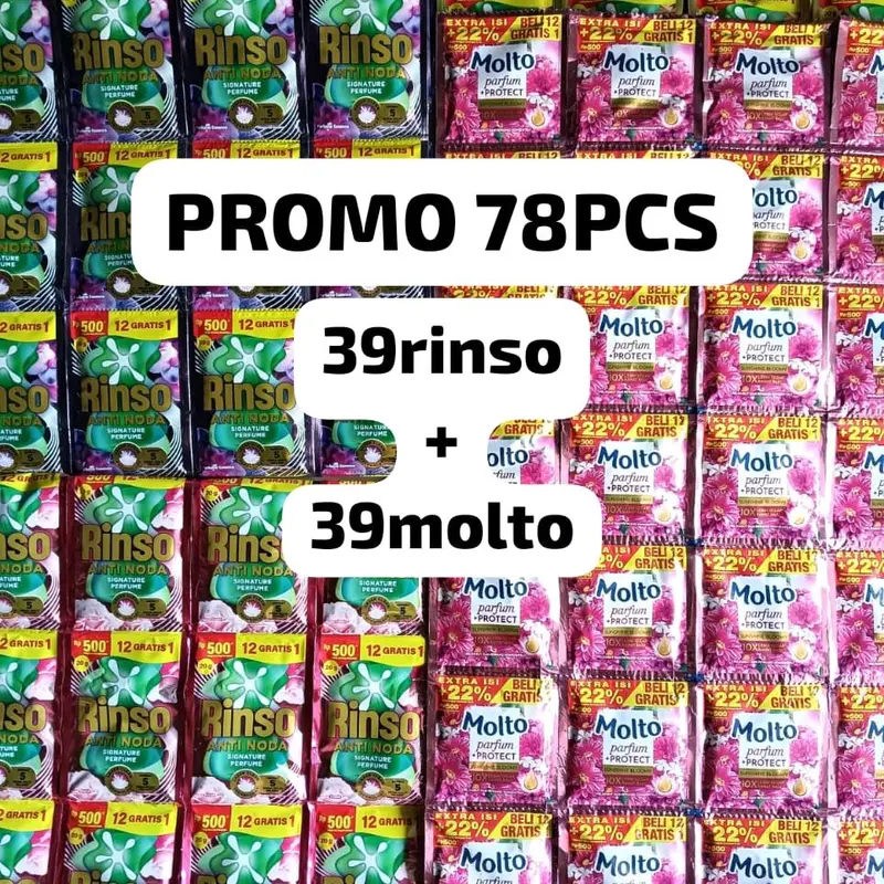 PROMO AMBYAR DAPAT 78PCS RINSO+MOLTO (RINSO 39PCS +MOLTO 39PCS) 0