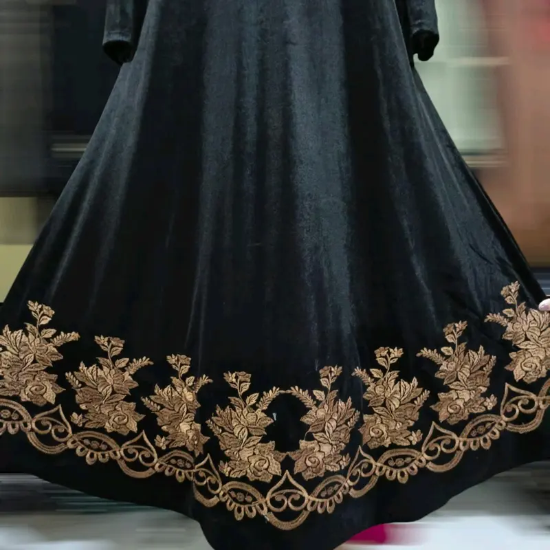 Gamis Abaya Bludru Premium Motif Bunga Mawar Terbaru Mewah Cantik Muslim Wanita Hitam Arab Dress Turki - Syari,Remaja Tangan Lembut Bordir 4