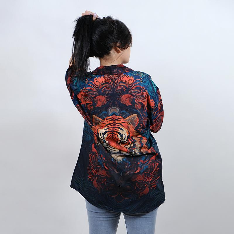 Baju KEMEJA KEKINIAN PRIA WANITA DOWEAR MOTIF HARIMAU HIJAU 251 Printing 2