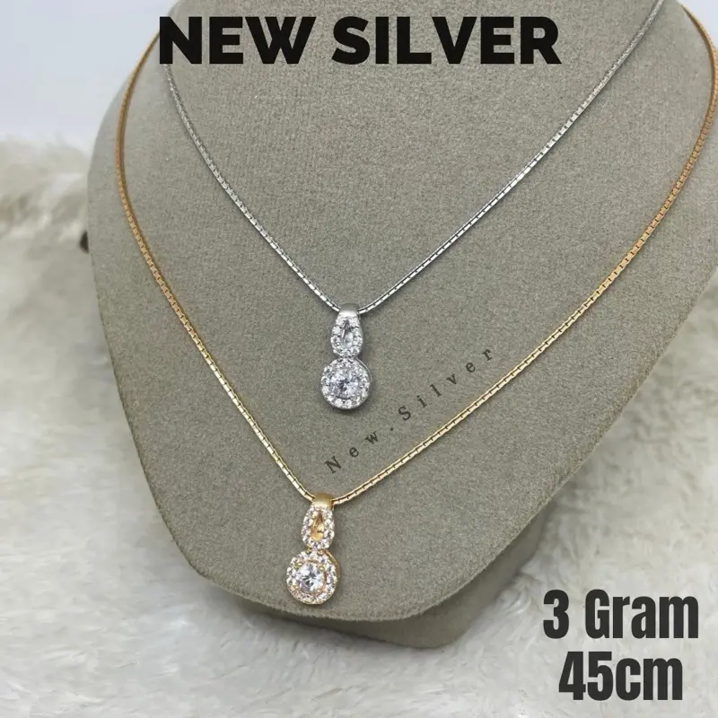 Kalung Itali Santa + Liontin Bulat Slip Mata, Perak 925