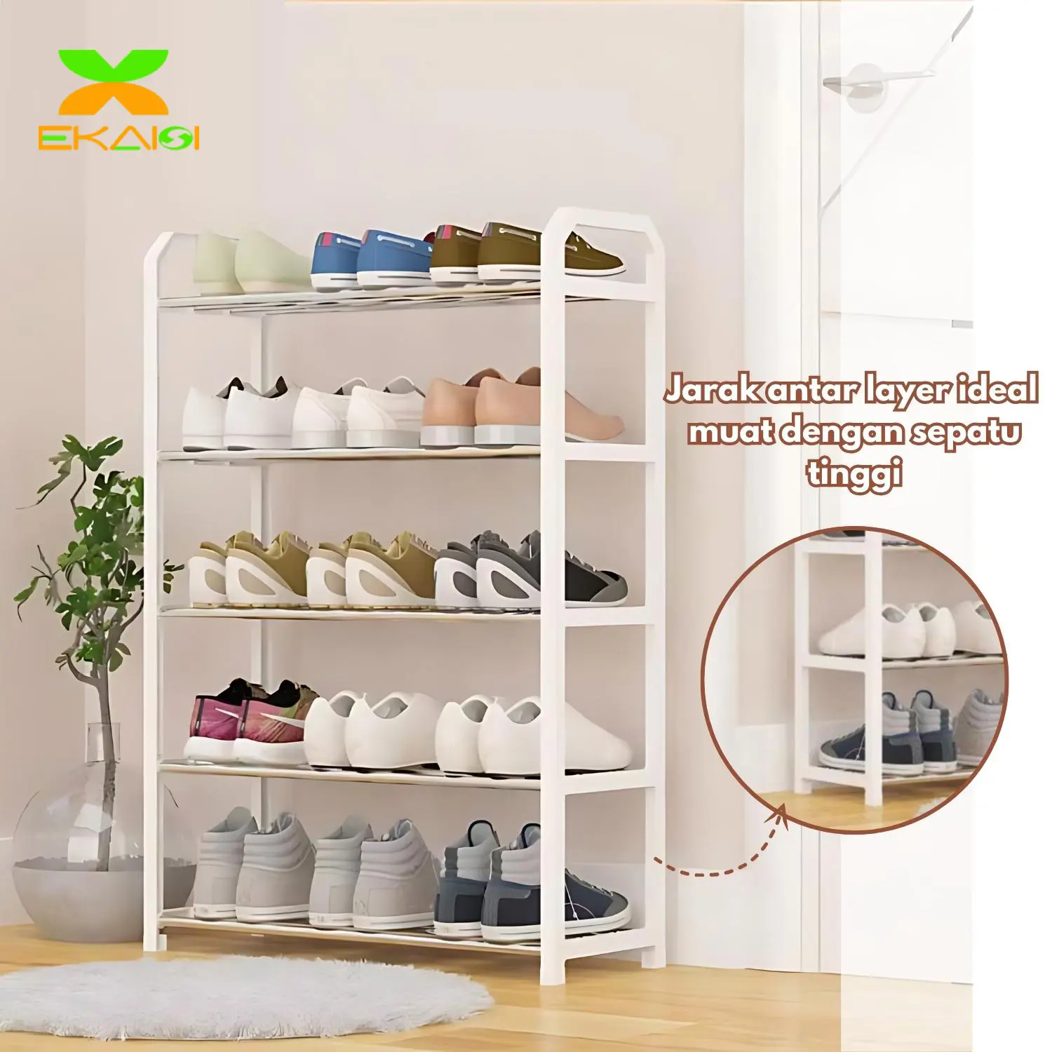 Ekaisi Rak sepatu portable tempat sepatu susun rak sandal rak mutifunsi minimalis 5 layer