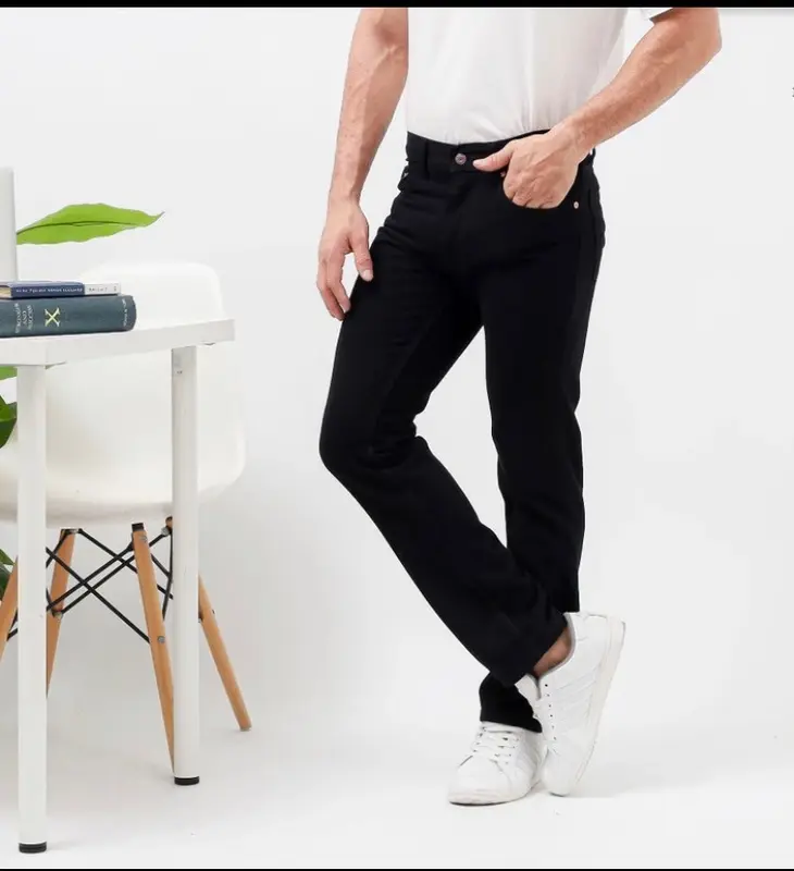 Celana Panjang Pria Jeans Standar Basic Reguler Pria Korean Style Fit Hitam Dewasa 5
