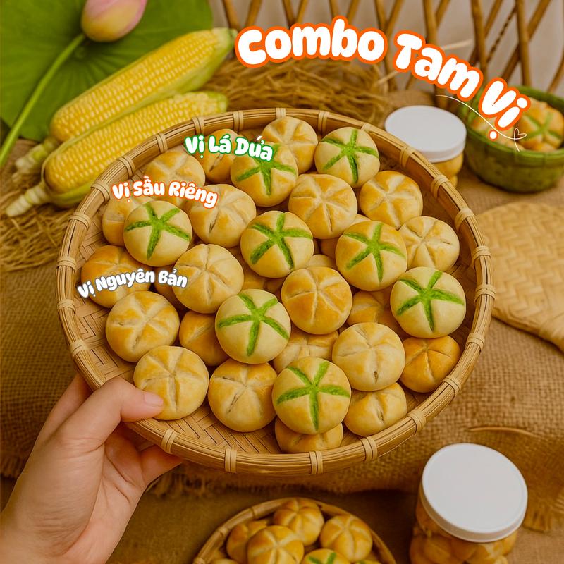 ComBo Đặc Sắc Bánh Dừa Nướng Tam Vị | Vị Nguyên Bản Vị Sầu Riêng Vị Dứa Đạt Chuẩn Ocop | 1 Hộp 400g