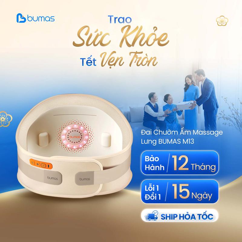 Quà Tết Đai Massage Lưng BUMAS M13 – Đai Chườm Nóng Ngải Cứu Kết Hợp Ánh Sáng Đỏ Bảo Hành 12 Tháng
