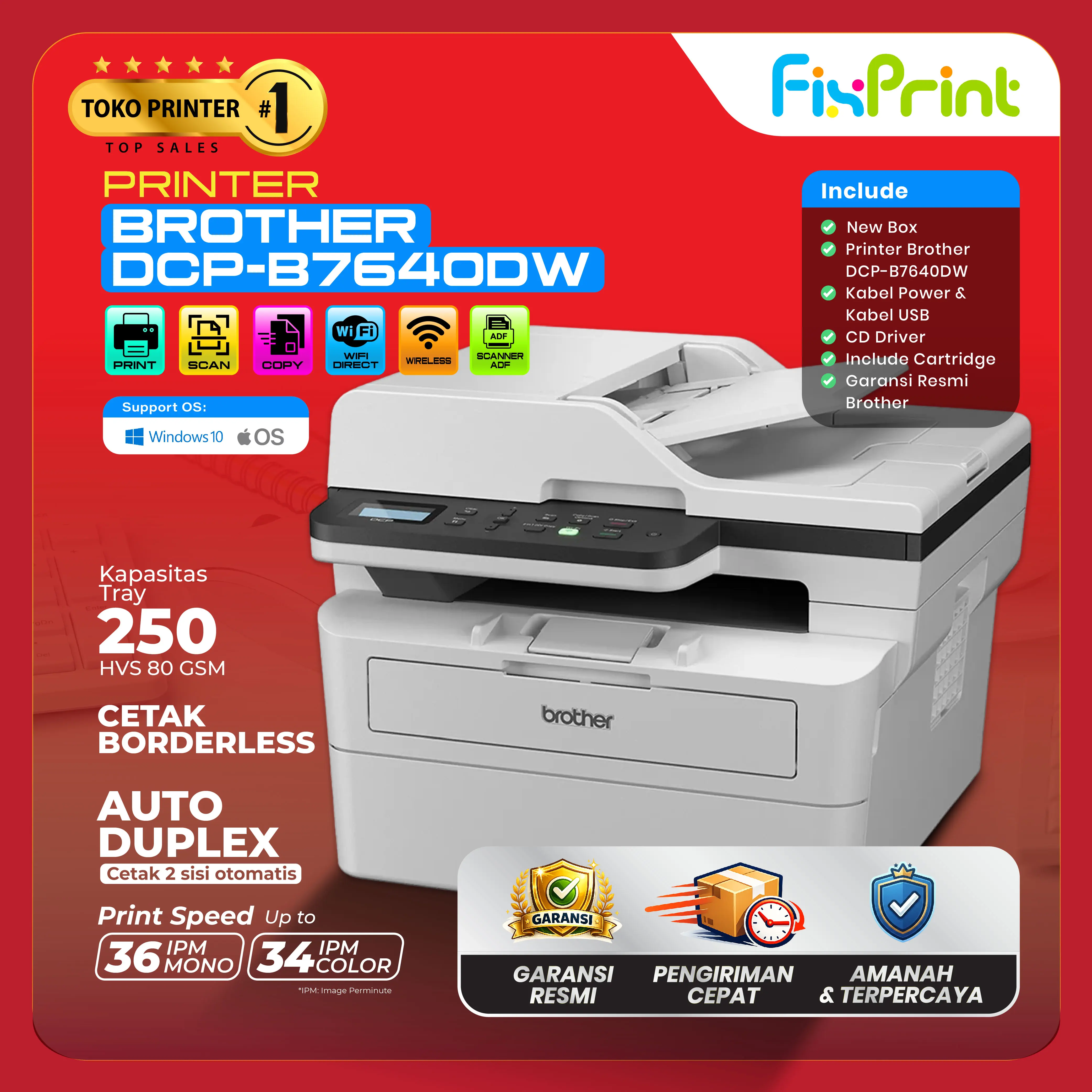 Printer Laser Brother DCP-B7640DW HL-L2360DN Monochrome A4 Brother DCP B7640DW HL L2360DN Multifunctions Print Scan Copy Wireless Duplex Bergaransi Resmi Pengganti DCP-B7535DW